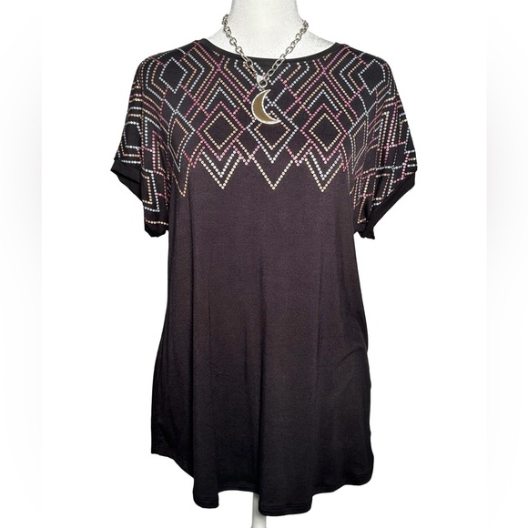 Apt. 9 Black Top with Geometric Accents NWOT - Picture 2 of 5